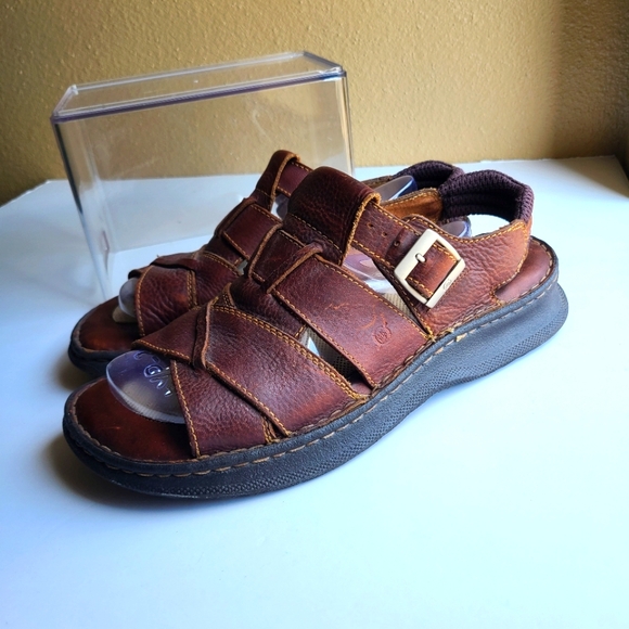 Born Sandals Fisherman Brown Leather Hook & Loop Open Toe Men's US Size 12 - Picture 9 of 12